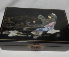 Large Vintage Hardwood Chinese Jade Jewellery Box