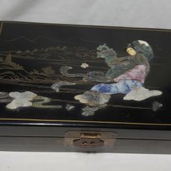 Large Vintage Hardwood Chinese Jade Jewellery Box