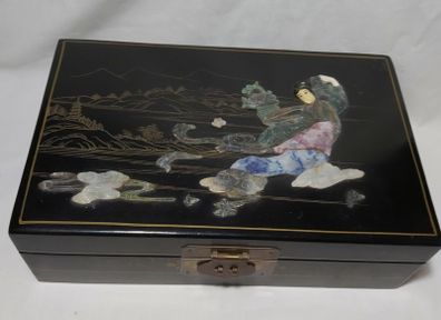 Large Vintage Hardwood Chinese Jade Jewellery Box