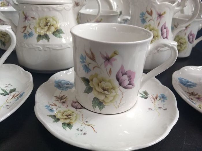 Fabulous J&G Meakin Coffee Set for Six in the Sterling Shape and a Pretty Floral Pattern Called "Springfield"