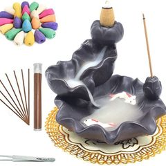 Ceramic backflow incense burner Waterfall Incense Holders, Aromatherapy Ornament Home Decor with 30 Backflow Incense Cones + 50 Incense Stick