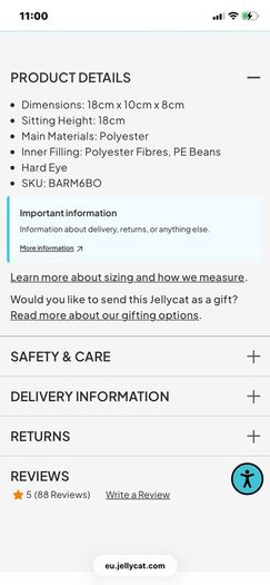 New JELLYCAT Bartholomew Bear Junior