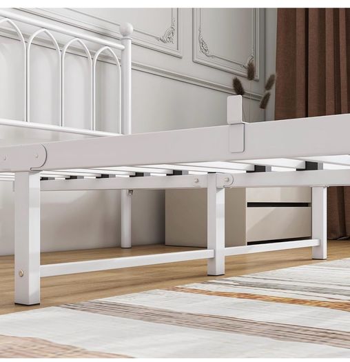 Double Bed Frame with Headboard and Footboard,Metal Platform Bed Frame Double Bed With Storage No Box Spring Needed,Strong Steel Slat Support/Mattress Base/White