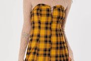 Hollister 'Social Tourist' Yellow Tartan Mini Strapless Dress