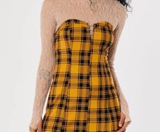 Hollister 'Social Tourist' Yellow Tartan Mini Strapless Dress