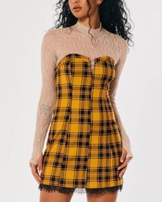Hollister 'Social Tourist' Yellow Tartan Mini Strapless Dress