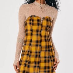 Hollister 'Social Tourist' Yellow Tartan Mini Strapless Dress