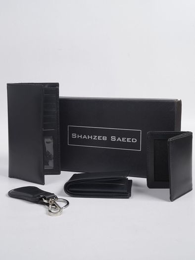 4 Pieces Set Of Leather Gift Box, Black Leather