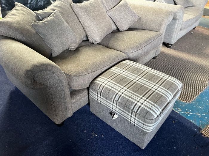 Grey 3+2 sofa set with footrest