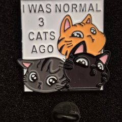 I was normal 3 cats ago ! , pin back badge.