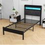 Single Bed Frame with LED Lights Storage Upholstered Headboard and Charging Station Image 5