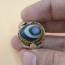 Vintage Beautiful Suliemani Eye Agate Brass & Silver Inlay Flower Desgin Adjustable Ring Image 7