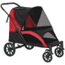 Foldable Pet Stroller for Large Dogs with Four Big Wheels, Shock-Absorbing Frame, Safety Leashes, Brakes, Red/Black Image 3