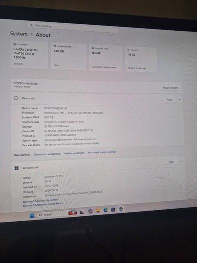 Dell Precision T1700, i7, 8gb, 128 ssd, Windows 11