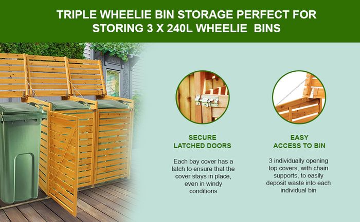 Wheelie Bin Storage  3 Bays - Natural