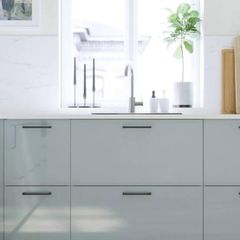 IKEA KALLARP high-gloss light grey-blue / grey-turquoise METOD kitchen doors and drawer fronts discontinued/new stock