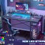 Gaming Desk with LED Lights & Power Outlet, Reversible Computer Desk with Moveable Monitor Stand, 100x75x50CM Office Desk with USB Charging Station for Home, Bedroom, Study,Gray Oak Image 5