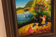 Folk Art Original Naive Vintage Art Reverse Glass