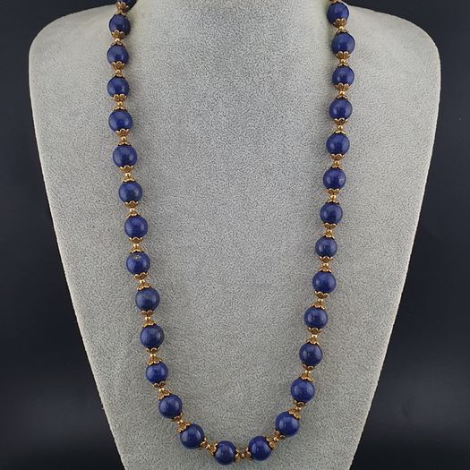 Vintage Blue Lapis Lazuli & Brass Beads Gemstone Necklace