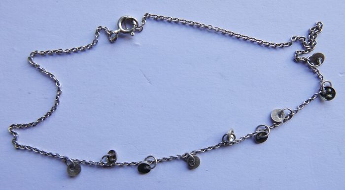 Vintage Sterling Silver925 Disc Charm Anklet Bracelet length 10" - 1,6g