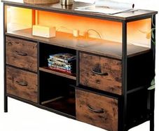 Vintage Living Room Cabinet with LED Lighting, Vintage Chest of Drawers with 4 Drawers, 110 x 30 x 78 cm, 2 USB and 2 AC Ports, Wooden Sideboard for Living Room, Perfect for Sideboard Kitchen