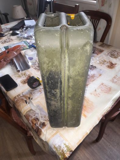 Old Green Military Steel Jerry Can with Crows Foot Stamp,