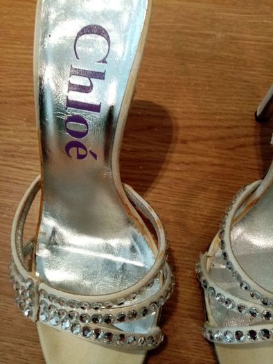 Chloe ladies champagne and diamante high heel sandals size 3 /Eu 36