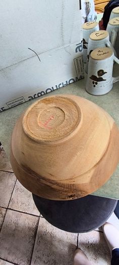 Vintage 11 inches in Di. 4 inches H. Wood Round Dough Bowl Primitive Farmhouse Kitchen Salad Serving