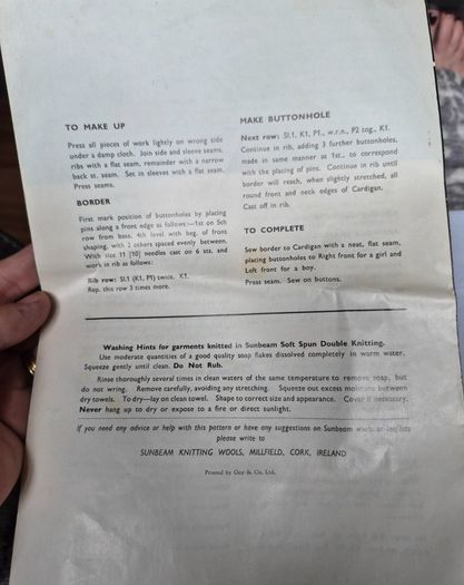 Vintage Sunbeam Soft Spun baby garments knitting pattern