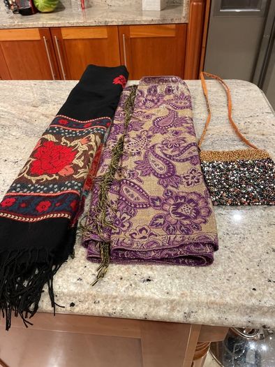 ladies scarfs and beaded bag
