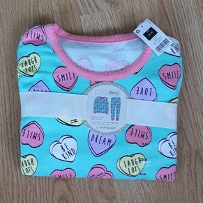 BNWT -  Age 12 - A Pair of Organic Cotton PJ's - Love Hearts Theme - Long Sleeve plus Cuff Pants - E