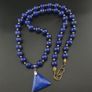 Vintage Lapis Lazuli Beads with Silver Triangle Lapis Pendant Necklace Image 10