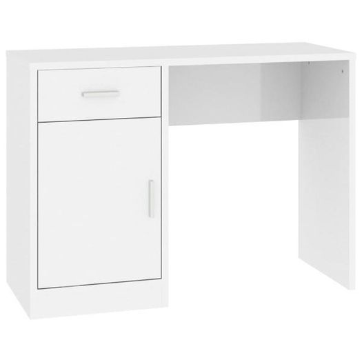 Desk with Drawer & Cabinet High Gloss White