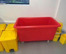 Large red storage bins x 2