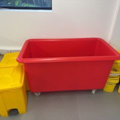 Large red storage bins x 2