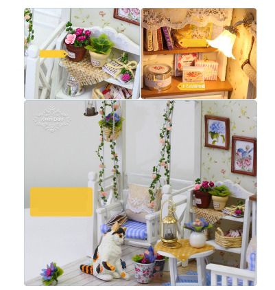 Wooden Dollhouse Kit 3D Build with LED Lights