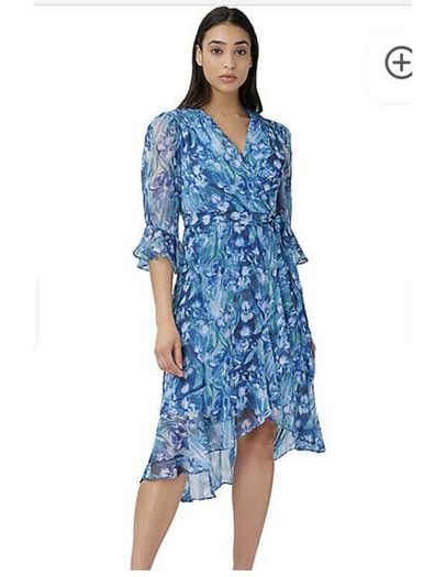 Adrianna Papell Blue Floral Chiffon
