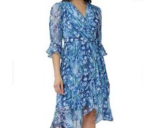 Adrianna Papell Blue Floral Chiffon
