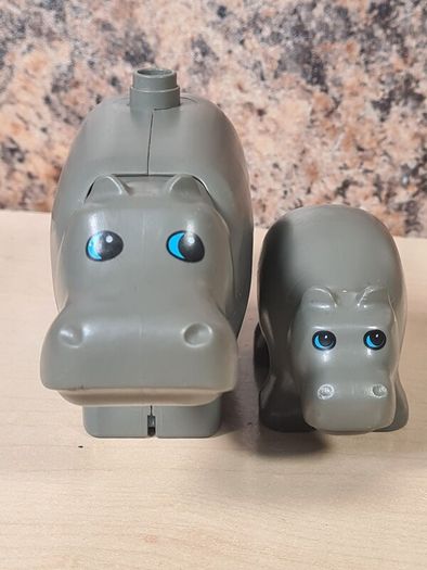 Vintage LEGO DUPLO Hippopotamus adult and baby big small