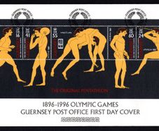 1996 Guernsey Centenary of Modern Olympics Games, Ancient Greek Athletics Commemorative Stamps Miniature Sheet Official First Day Cover (FDC)