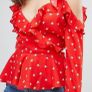 Red wrap around top with shoulder detail & straps size 12 Image 2