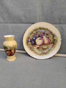 Aynsley "Orchard Gold"  fine bone china vase and wall plaque