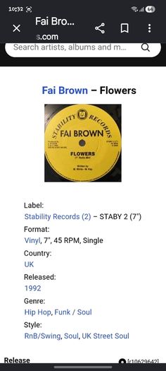 Fai Brown Flowers 7 " 1992 Stability records