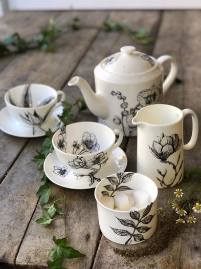 Sarah Horne Botanicals Fine Bone China Blossom Cappuccino Cup & Saucer
