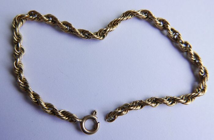 Vintage Solid 9K Yellow Gold 375 Thick Rope Chain Bracelet length 7,5" - 3,5g