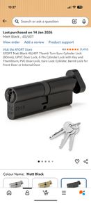 Thumb Turn Euro Cylinder Lock - Black 40/40T