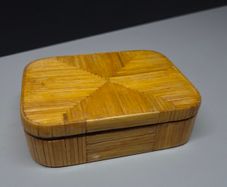 Mid-Century Vintage Straw Marquetry Lighter & Trinket Box Set  Harrison Service / Ashwell Product