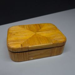Mid-Century Vintage Straw Marquetry Lighter & Trinket Box Set  Harrison Service / Ashwell Product