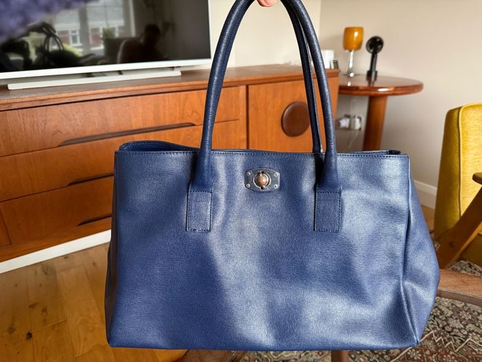 Furla Navy Blue Saffiano Leather Tote Bag