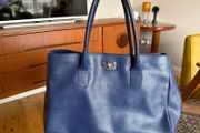 Furla Navy Blue Saffiano Leather Tote Bag